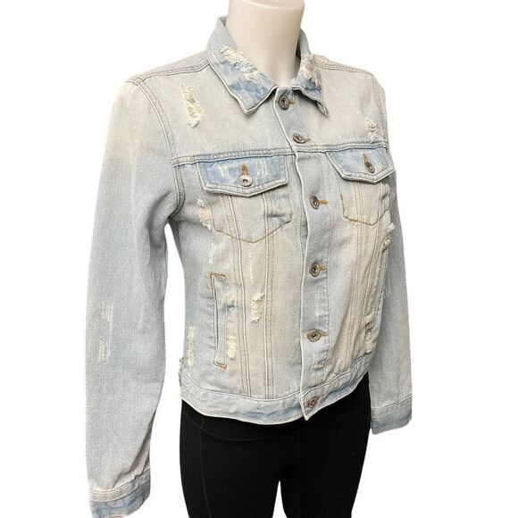 CI SONO DENIM COLLECTION light washed distressed denim jacket cotton sz S NEW !! - Picture 3 of 10